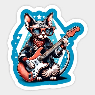 Devon Rex Cat Playing Guitar Sticker